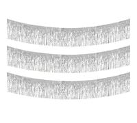 Lot de 3 feuilles métalliques à franges argentées - 30 cm x 3 m - Guirlande à paillettes - Décoration murale - Bannière à franges pour voiture, défilé, douche nuptiale, mariage, anniversaire, Pâques