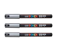 Lot de 3 feutres Posca PC-1MR Uni-Ball, disponible dans une gamme de 16 couleurs Silver