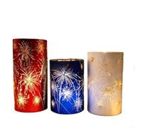 Lot de 3 feux d'artifice gravés pour lanternes ouragan, centres de table en verre à hauteur décalée avec lueur blanche chaude pour décoration de table de mariage, décoration d'intérieur moderne (lot