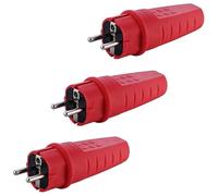 Lot de 3 fiches d'alimentation en caoutchouc 230 V, 16 A, IP44, étanche, incassable, fiche Schuko avec décharge de traction, fiche de contact de protection avec douille anti-torsion pour l'extérieur,