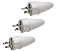 Lot de 3 fiches Schuko en caoutchouc pour câbles avec décharge de traction, fiche étanche, fiche de contact de protection avec douille de protection anti-torsion pour l'extérieur, fiche 230 V, 16 A,