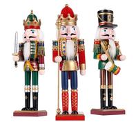 Lot de 3 figurines casse-noisette de Noël en bois pour cheminée - 30 cm - Décoration de Noël d'intérieur - Roi, batteur, épéiste