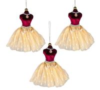Lot de 3 Figurines de Ballerine Bordeaux et doré de 15 cm - Décorations à Suspendre pour Sapin de Noël sur Le thème des Contes de fées