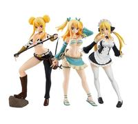 Lot de 3 figurines de Fairy Tail Lucy Heartfilia en PVC Série Constellation Modèle debout Figurine manga à collectionner Sculpture faite à la main Décoration