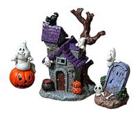 Lot de 3 Figurines Miniatures réalistes en résine pour Maison de poupée Halloween décoration DIY Maison hantée Pierre tombale Citrouille pour poupée Village d'halloween