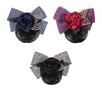 Lot de 3 filets à cheveux artificiels - Rose - Filet à cheveux pour enfants - Filet à cheveux pour femme - Pinces à cheveux - Accessoires pour cheveux pour danse ballet, danse, infirmière, fixation de