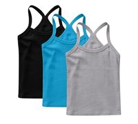 Lot de 3 Fille Débardeurs Coton sous-Vêtements Enfants Tee Tops Solid Haut Décontracté Camis D'Été Tank Top Respirant T-Shirts à Manches Courtes Mes Commandes Passées Multicolore, 8 Ans