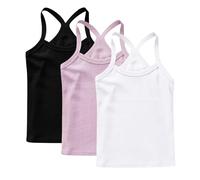 Lot de 3 Fille Débardeurs Coton sous-Vêtements Enfants Tee Tops Solid Haut Décontracté Camis D'Été Tank Top Respirant T-Shirts à Manches Courtes Garçon Débardeur Mon Compte Multicolore, 12 Ans