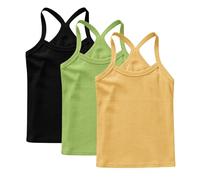 Lot de 3 Fille Débardeurs Coton sous-Vêtements Enfants Tee Tops Solid Haut Décontracté Camis D'Été Tank Top Respirant T-Shirts à Manches Courtes Mes Commandes En Cours de Livraison Multicolore, 12 Ans