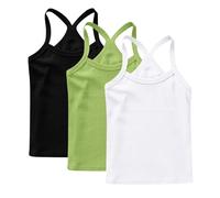 Lot de 3 Fille Débardeurs Coton sous-Vêtements Enfants Tee Tops Solid Haut Décontracté Camis D'Été Tank Top Respirant T-Shirts à Manches Courtes Mes Commandes Passées Multicolore, 8 Ans