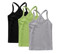 Lot de 3 Fille Débardeurs Coton sous-Vêtements Enfants Tee Tops Solid Haut Décontracté Camis D'Été Tank Top Respirant T-Shirts à Manches Courtes Garçon Débardeur Mon Compte Multicolore, 12 Ans
