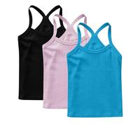 Lot de 3 Fille Débardeurs Coton sous-Vêtements Enfants Tee Tops Solid Haut Décontracté Camis D'Été Tank Top Respirant T-Shirts à Manches Courtes Mes Commandes Passées Multicolore, 8 Ans