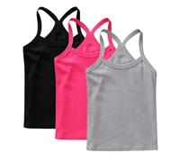 Lot de 3 Fille Débardeurs Coton sous-Vêtements Enfants Tee Tops Solid Haut Décontracté Camis D'Été Tank Top Respirant T-Shirts à Manches Courtes Garçon Débardeur Mes Commandes Multicolore, 12 Ans