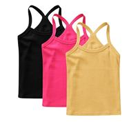 Lot de 3 Fille Débardeurs Coton sous-Vêtements Enfants Tee Tops Solid Haut Décontracté Camis D'Été Tank Top Respirant T-Shirts à Manches Courtes Mes Commandes Passées Multicolore, 8 Ans
