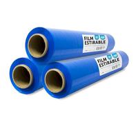 Lot de 3 films étirables en plastique pour emballages de boîtes de déménagement, protection des meubles et des expéditions, dimensions 50 cm x 200 m, m-office (bleu, 3 unités)