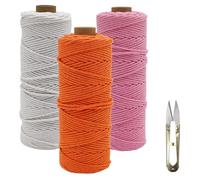 Lot de 3 fils de macramé, 2 mm x 100 m, colorés, naturels, en coton, pour plante murale, artisanat, rose, orange et blanc