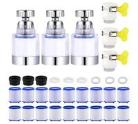 Lot de 3 filtres à eau en cristal pur - Transparents - Avec 18 filtres interchangeables et 3 connecteurs universels - Pivotant à 360 ° - Pour cuisine, évier, salle de bain