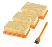 Lot de 3 filtres de rechange avec 1 petit pinceau, filtre plissé plat pour aspirateur multifonction Kärcher MV4 / MV5 / MV6, filtre plissé plat pour les personnes allergiques contre les poussières