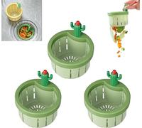 Lot de 3 filtres de vidange d'évier de cuisine en forme de cactus - Panier de vidange automatique à pression - Joli filtre anti-encrassement pour évier de cuisine - Panier de levage (vert)
