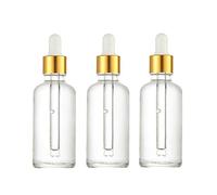 Lot de 3 flacons compte-gouttes vides rechargeables en verre transparent avec compte-gouttes en verre et bouchon en caoutchouc blanc (50 ml)
