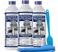 Lot de 3 flacons de 500 ml (1,5 l) de nettoyant pour four extra puissant | Avec pinceau + chiffon microfibre XXL | Pâte de gel | Nettoyant pour barbecue | Contre les brûlures et les incrustations |
