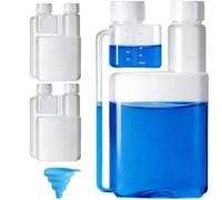 Lot de 3 flacons doseurs à double col, flacons pour liquides en PEHD | 1 flacon doseur de 1 litre avec chambre de dosage de 100 ml, 2 flacons de 100 ml avec chambre de dosage de 5 ml