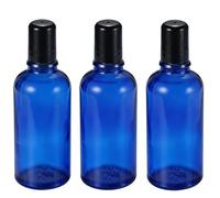 Lot de 3 flacons roller vides rechargeables en verre bleu avec billes en acier inoxydable et bouchon noir pour huiles essentielles, baumes à lèvres Attar