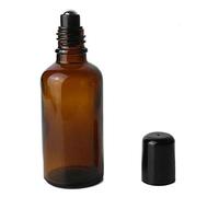 Lot de 3 flacons rollers en verre vides rechargeables haut de gamme de 50 ml - Flacons rollers pour huile essentielle, parfum avec bille en acier inoxydable et capuchon noir