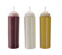 Lot de 3 flacons souples bouchon à visser embout doseur plastique PEHD cuisine barbecue .