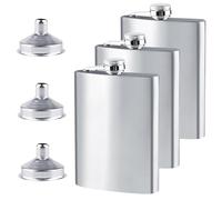 Lot de 3 flasques en acier inoxydable avec 3 entonnoirs - 227 ml - Anti-fuite - Bouteille d'alcool portable pour homme - Pour camping, escalade, pique-nique (argenté)