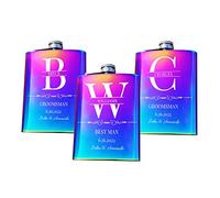 Lot de 3 flasques personnalisées en acier inoxydable pour garçons d'honneur, 236,8 g, pour cadeaux de mariage, cadeau pour témoin et garçon d'honneur, arc-en-ciel