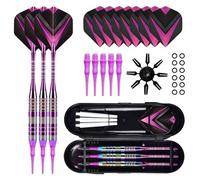 Lot de 3 fléchettes souples avec pointe en plastique pour cible de fléchettes électronique, 21 g, avec pointes en plastique, anneaux en caoutchouc anti-lâche et mallette de rangement (violet)