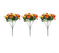 Lot de 3 fleurs de pensées artificielles d'extérieur résistantes aux UV pour décoration de la maison et du jardin (rouge coucher de soleil)