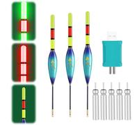 Lot de 3 flotteurs de pêche à LED avec détecteurs de touche - Avec lumière changeante de couleur - Avec chargeur de batterie - Accessoires de pêche pour la pêche au bord d'un lac, d'une rivière ou