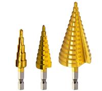 Lot de 3 forets à échelons spiralés HSS Fraise conique en titane cobalt pour effectuer un trou de forage en bois acier métal plastique laiton 4-12 mm/4-20 mm/4-32 mm