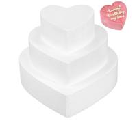 Lot de 3 Formes de Gâteau Factice Cœur en Mousse Blanche, Réutilisable | Rigide et Légère, Surface Lisse, pour Vitrine de Boulangerie, Pâtisserie ou Entraînement Décoratif