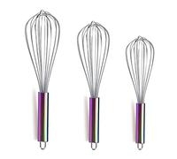 Lot de 3 fouets à poignée arc-en-ciel en acier inoxydable de 20,3 cm, 25,4 cm, 30,5 cm, avec poignée colorée plaqué titianium pour cuisine, batteur, fouet métallique (poignée arc-en-ciel)