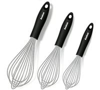 Lot de 3 fouets en acier inoxydable - Fouet ballon, fil en acier inoxydable épais et poignées solides, batteur à œufs pour cuisiner, mélanger, fouetter, battre et mélanger (21,6 cm + 26,7 cm + 30,5