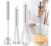 Lot de 3 fouets en acier inoxydable - Fouet flexible avec perles - Whisk semi-automatique de haute qualité - Pour mélanger, mélanger la pâte - Argent