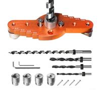 Lot de 3 gabarits de perçage de centrage avec douilles de 6 mm, 8 mm, 10 mm, 13 mm et embouts de 1/4" 5/16" 3/8" pour projets de menuiserie à faire soi-même, orange