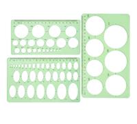 Lot de 3 gabarits en plastique avec cercles, ovales et règle pour bureau, école, construction, coffrage ou dessin Clear Green