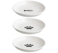 Lot de 3 gamelles en céramique pour chat, 2 styles de gamelle nourriture pour chat 250 ml, gamelles d'alimentation antidérapantes avec base en silicone, chaton large et peu profond pour les mou