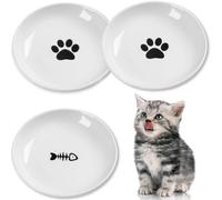Lot de 3 gamelles en céramique pour chat avec base en caoutchouc antidérapante - Gamelles robustes de 15 cm, blanc élégant, facile à nettoyer pour chatons et chats adultes, mangeoire peu profonde et