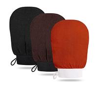 Lot de 3 Gant Exfoliant Corps, Gant de Crin pour Gommage Corps et Exfoliant Visage, Femme et Homme Gant Kessa pour Nettoie et Purifie La Peau (Noir Marron Orange)