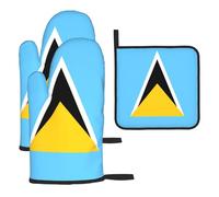 Lot de 3 gants de cuisine et grille à casseroles Drapeau de Sainte-Lucie - Convient pour soulever les couvercles de casseroles dans la cuisine, le four à micro-ondes, le four, etc.