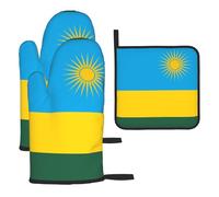 Lot de 3 gants de cuisine et grille à casseroles Drapeau du Rwanda pour soulever les couvercles de casseroles dans la cuisine, le four à micro-ondes, le four, etc.