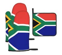 Lot de 3 gants de cuisine motif drapeau de l'Afrique du Sud - Gants imprimés résistants à la chaleur avec tapis de support pour la cuisine, la cuisson, le barbecue, le barbecue - Accessoires de