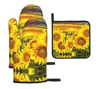 Lot de 3 gants de cuisine résistants à la chaleur Motif tournesol