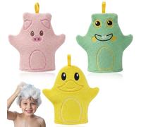 Lot de 3 Gants de Toilette Bébé en Coton - Gants de Bain Enfant Animaux Rigolos (Cochon, Canard, Grenouille) - Accessoire de Douche Doux et Absorbant pour Nouveau-Né et Enfant
