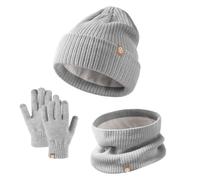 Lot de 3 Gants D'Hiver TricotéS pour Enfants avec Bonnet, Moufles Tactiles, Cache-Cou pour Garçons et Filles de 5 à 14 Ans